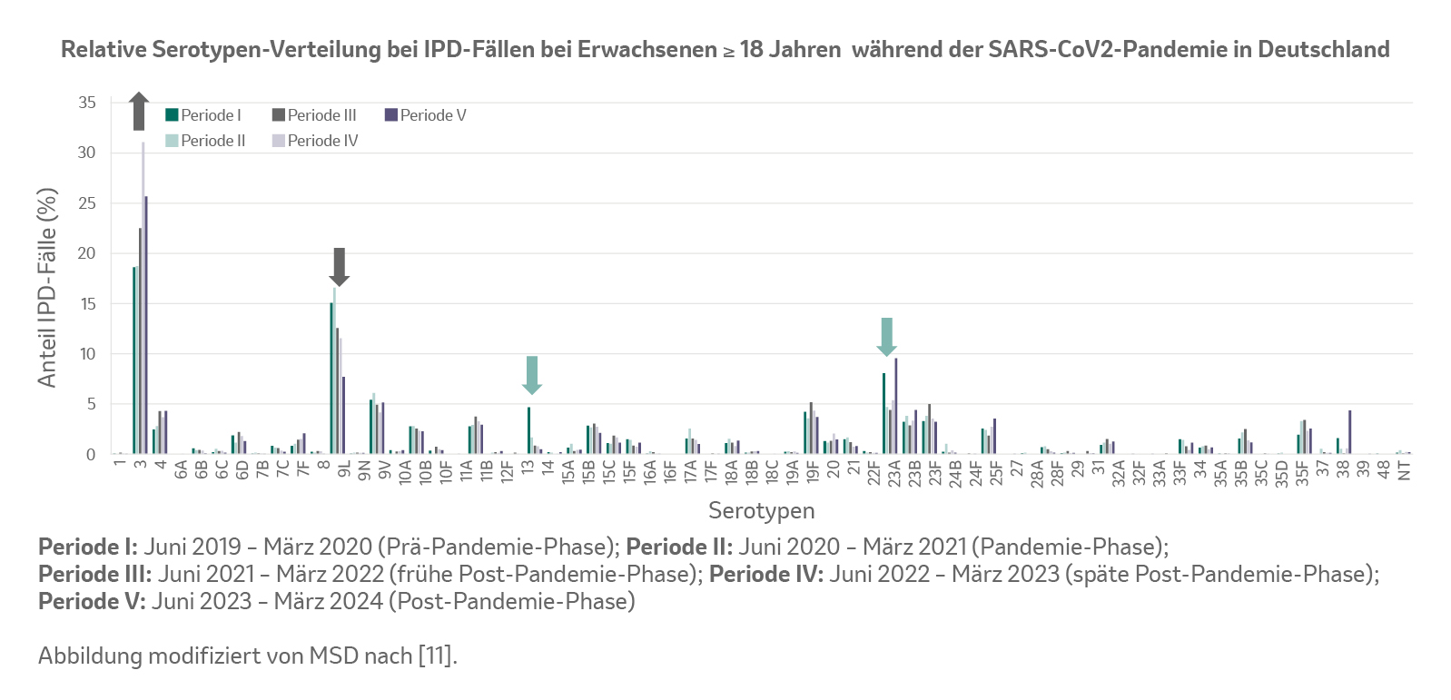 Relative Serotypen-Verteilung bei IPD-Fällen in Deutschland: Erwachsene ≥ 18 Jahren