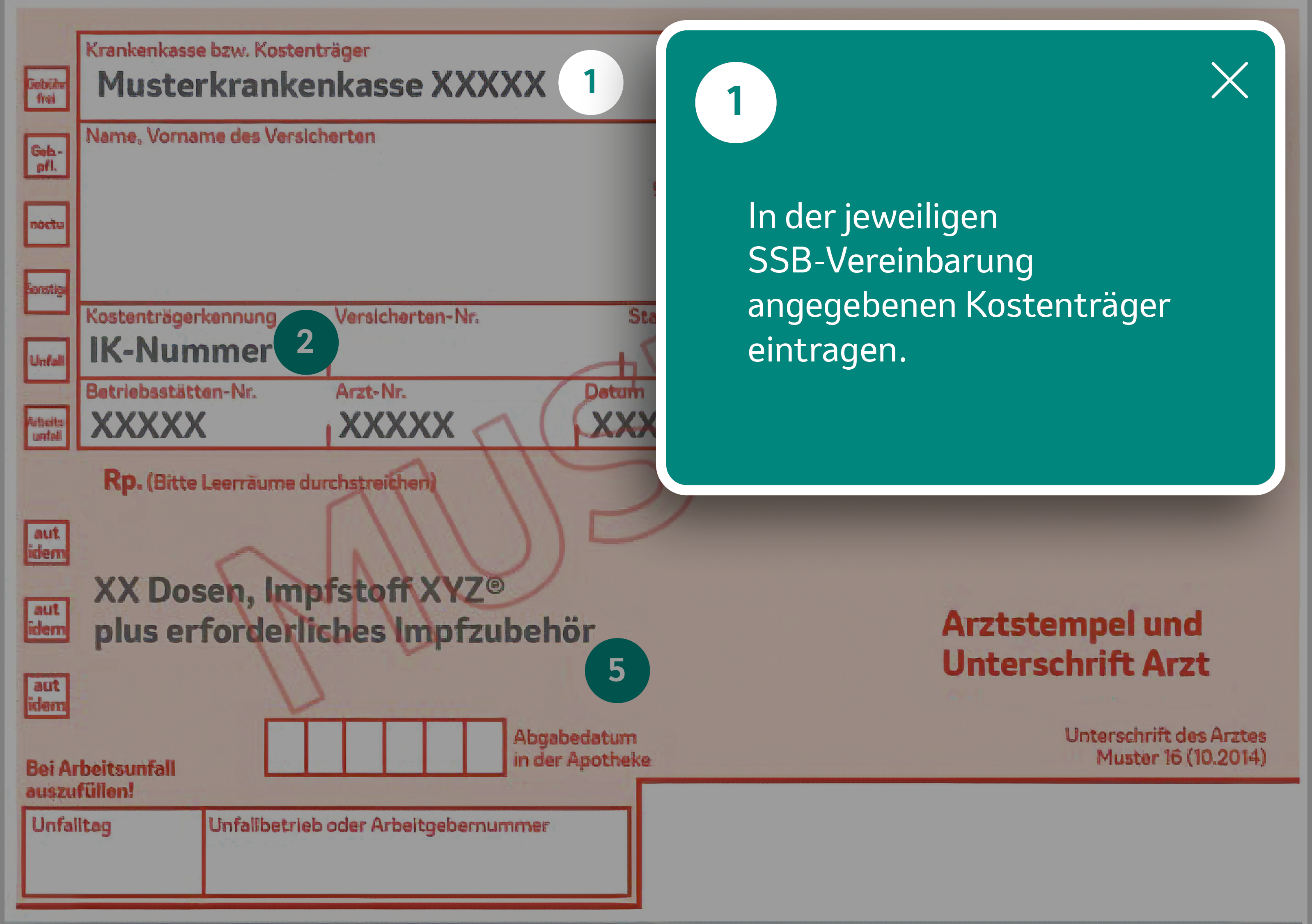Rezeptmuster mit Ausfüllhinweisen zum Kostenträger