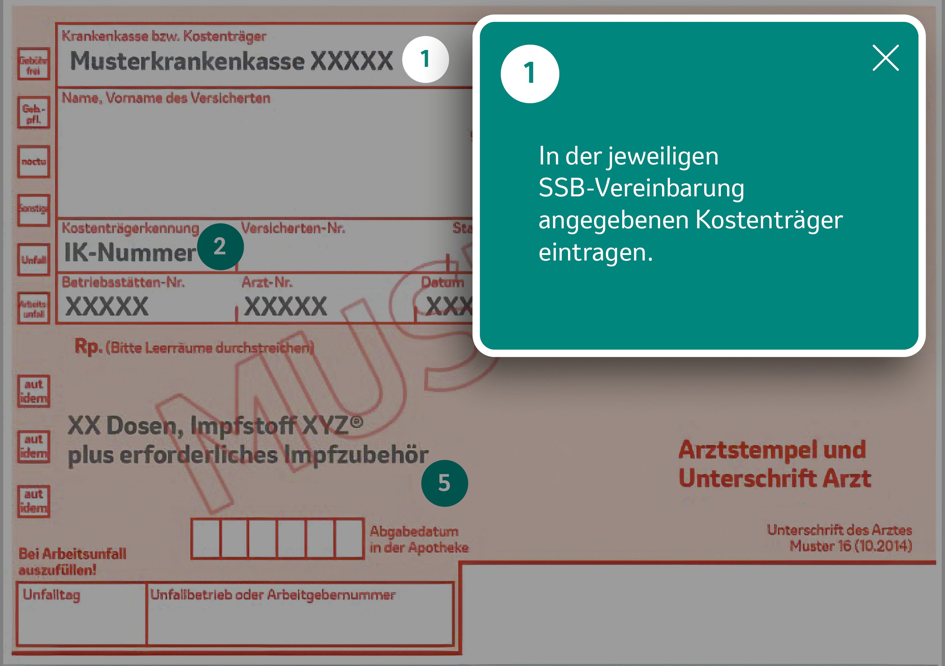 Rezeptmuster mit Ausfüllhinweisen zum Kostenträger
