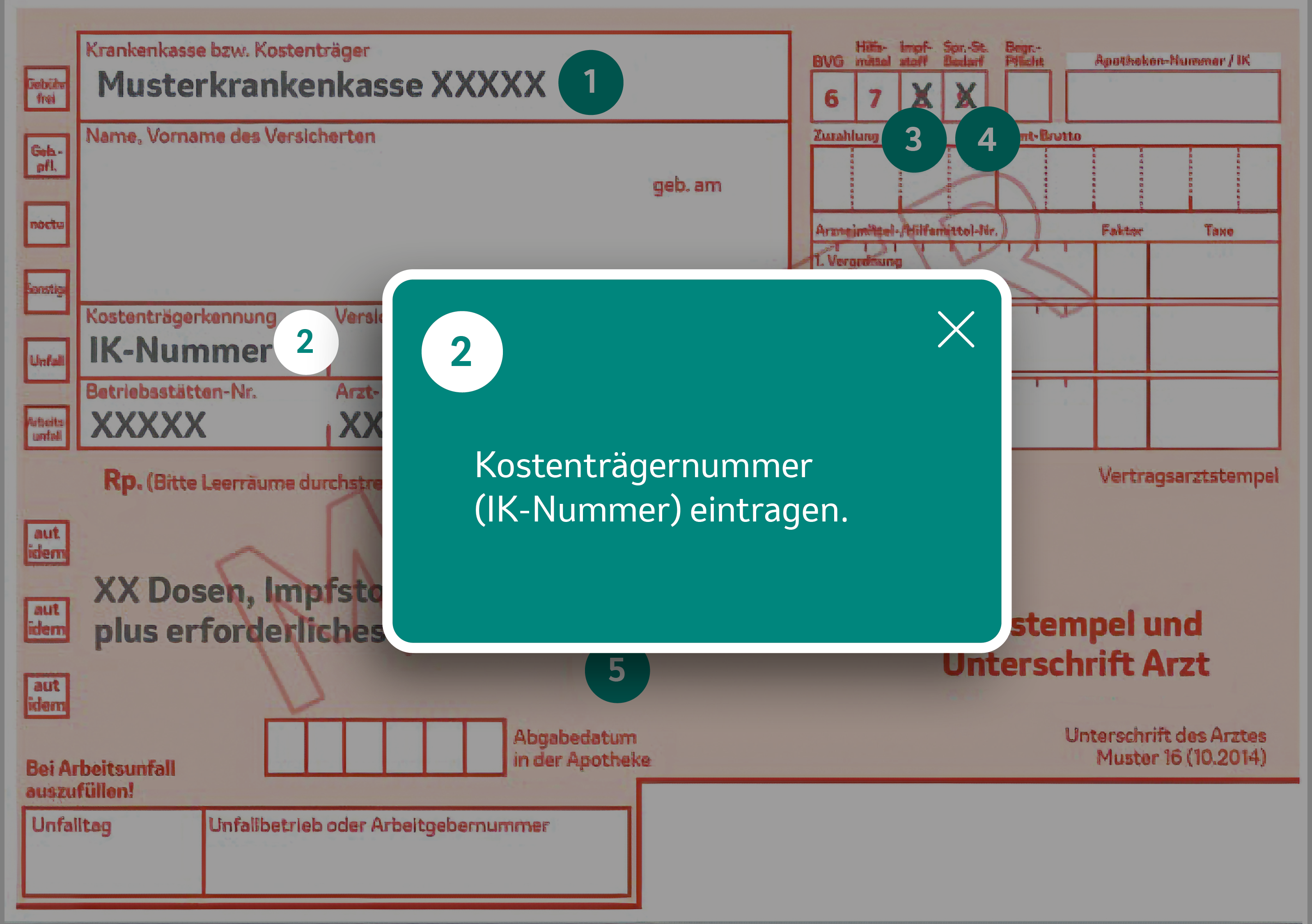 Rezeptmuster mit Ausfüllhinweisen zur Kostenträgernummer