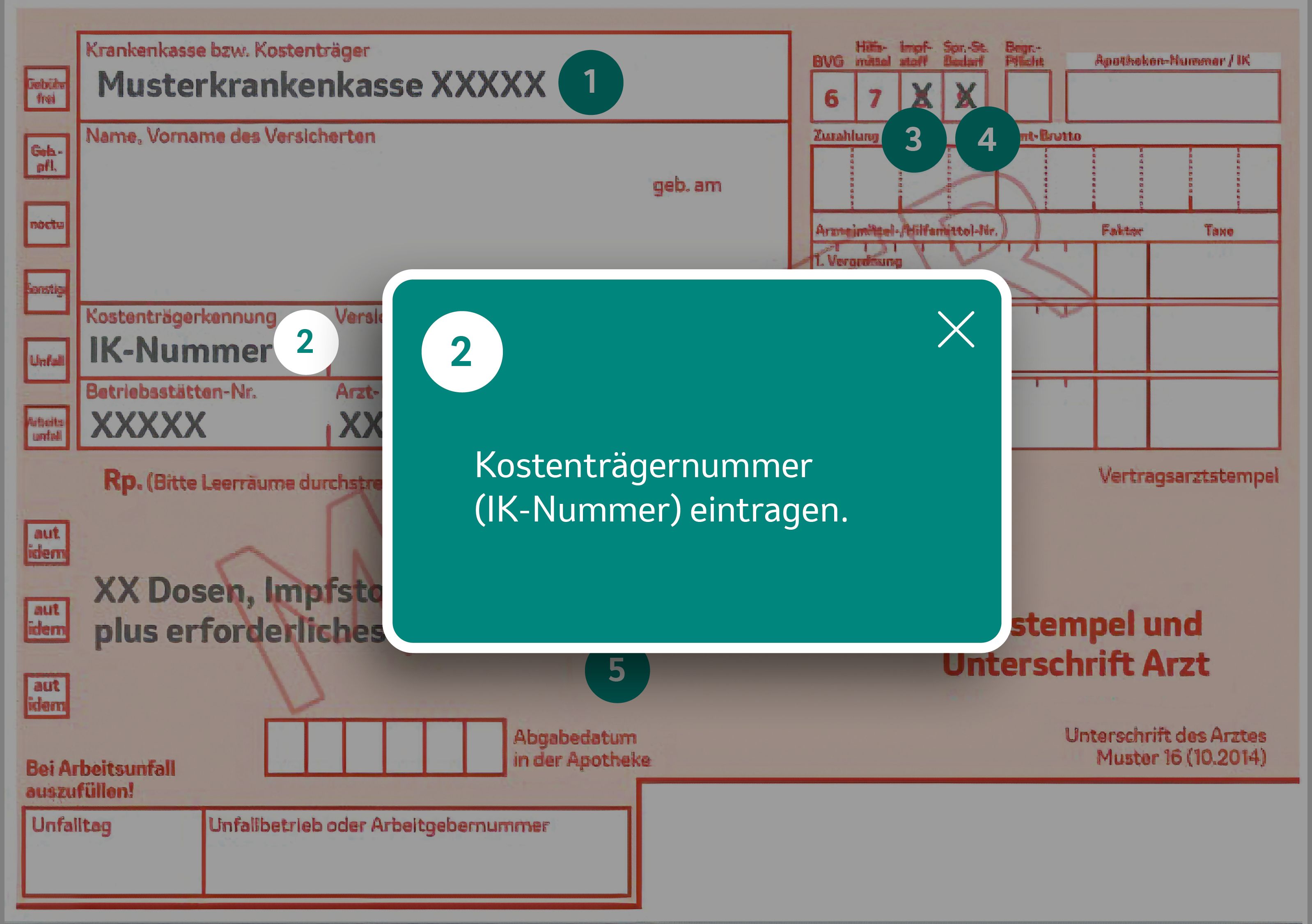 Rezeptmuster mit Ausfüllhinweisen zur Kostenträgernummer