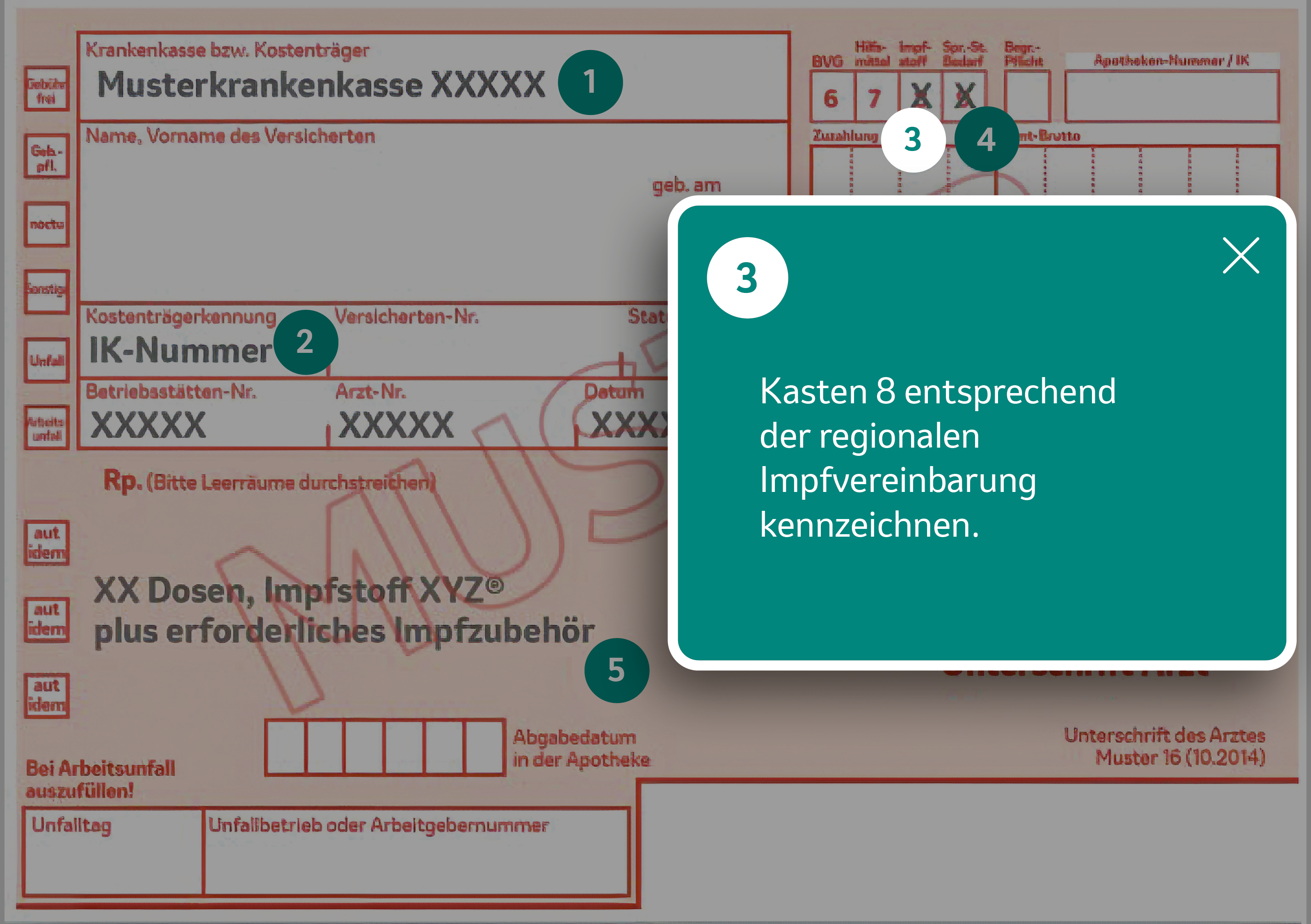 Rezeptmuster mit Ausfüllhinweisen zu Feld 8 Impfstoff
