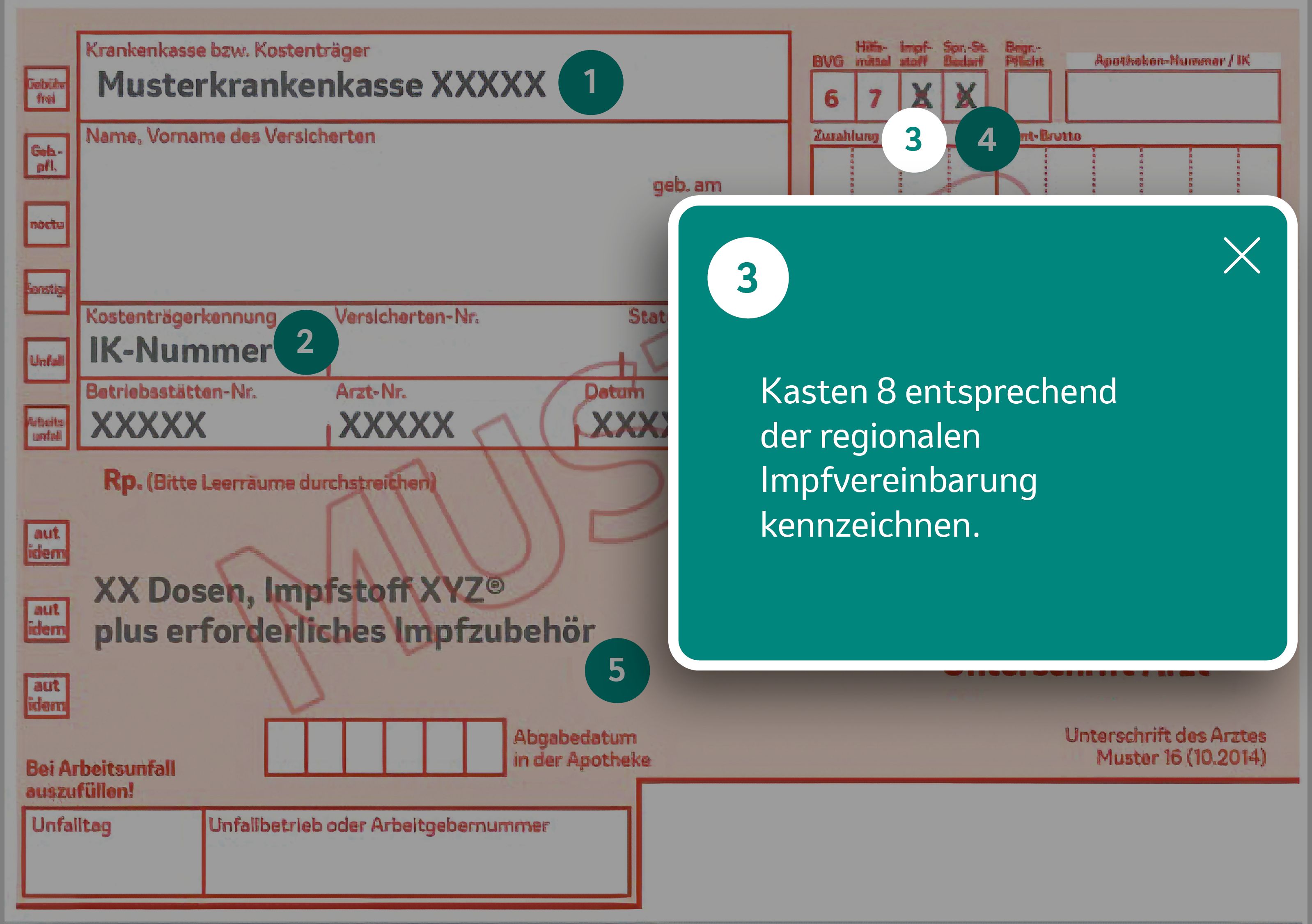 Rezeptmuster mit Ausfüllhinweisen zu Feld 8 Impfstoff