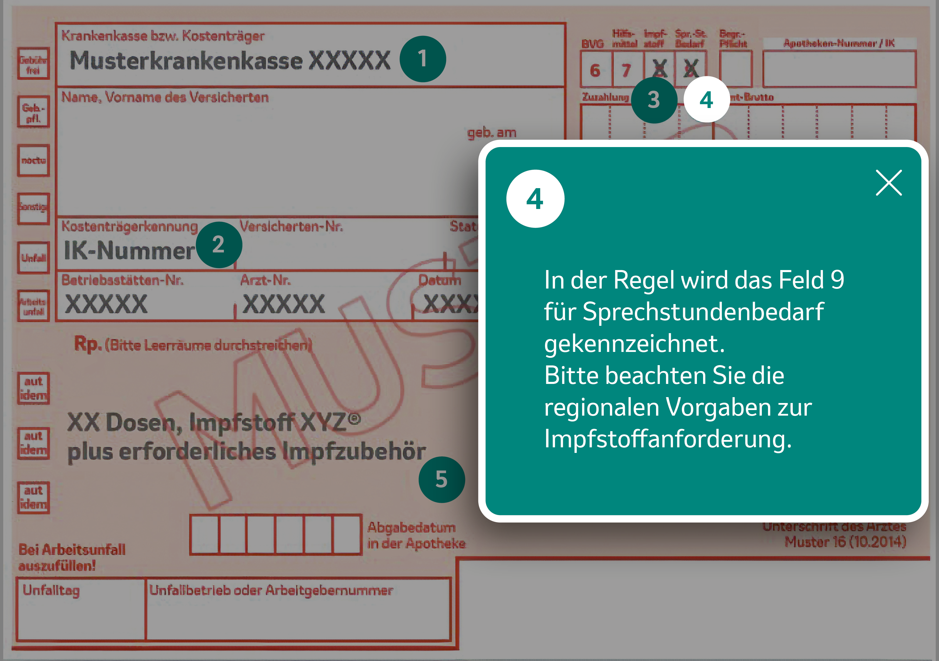 Rezeptmuster mit Ausfüllhinweisen zu Feld 9 Sprechstundenbedarf