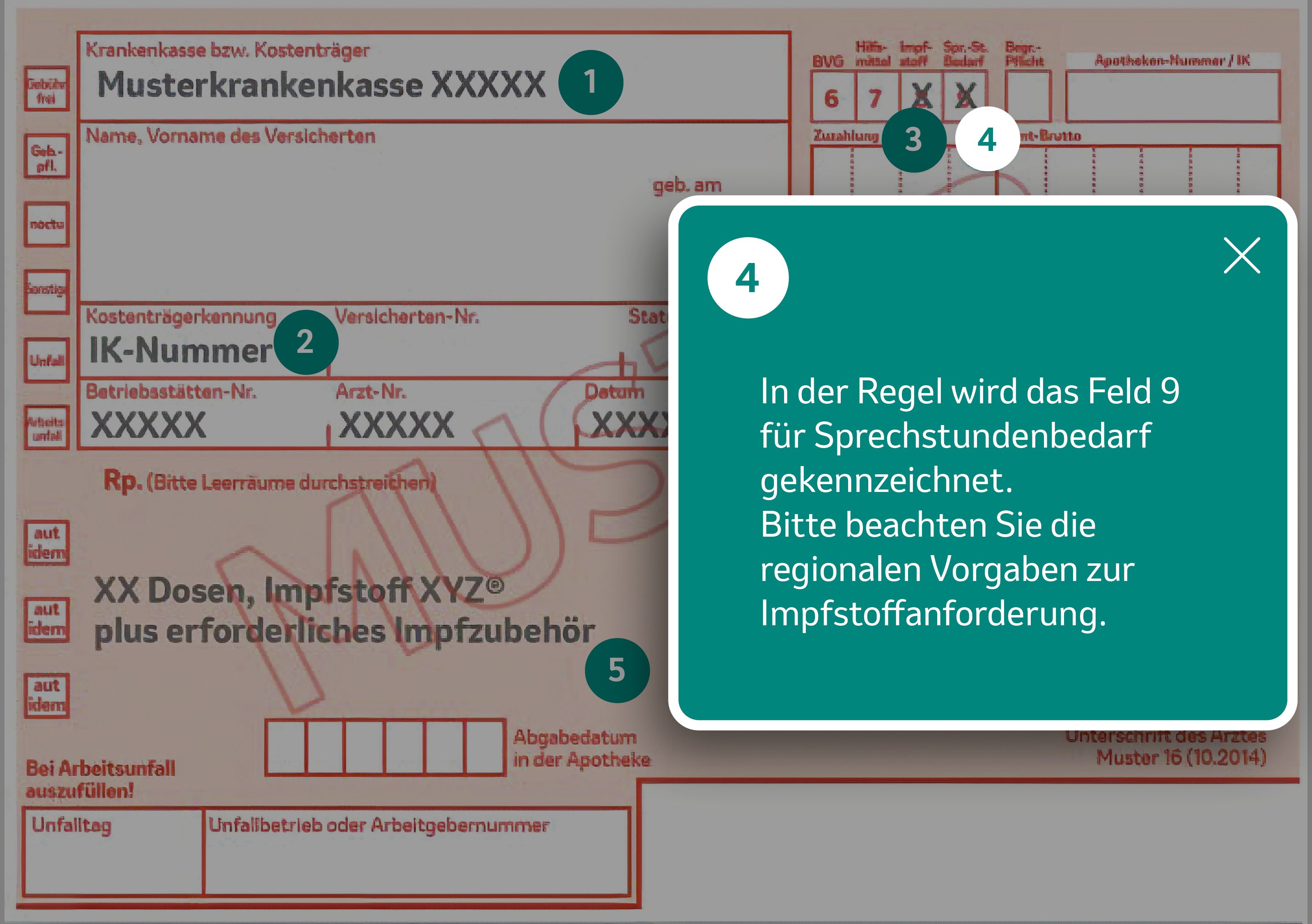 Rezeptmuster mit Ausfüllhinweisen zu Feld 9 Sprechstundenbedarf