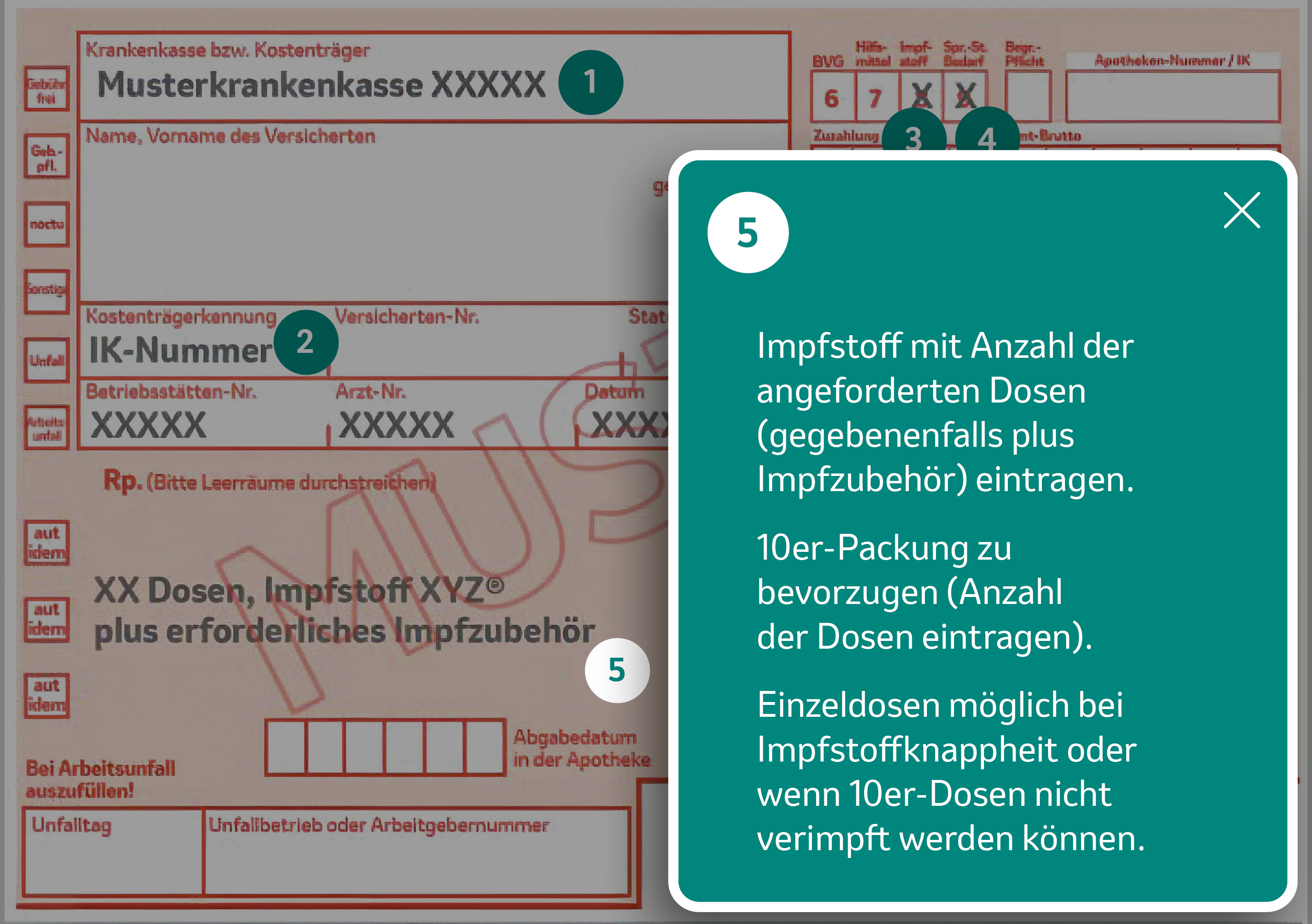 Rezeptmuster mit Ausfüllhinweisen zum Verordnungsfeld „Rp.“