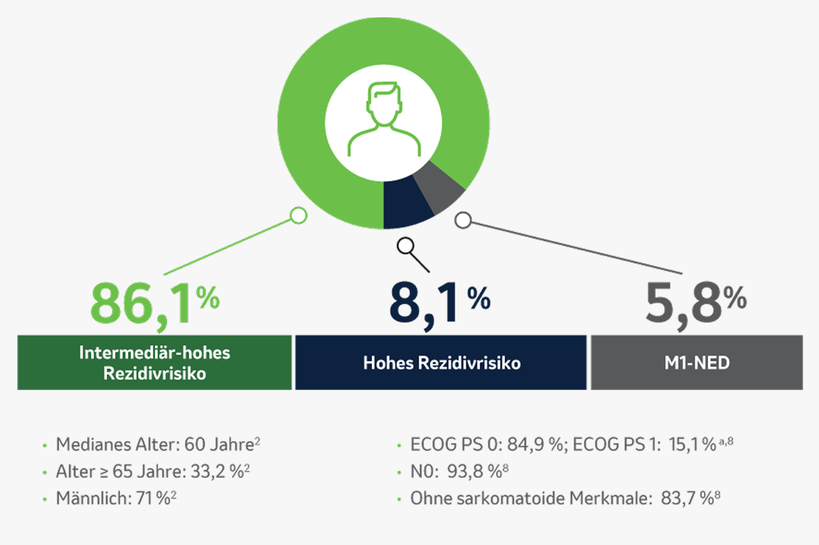 Graphik, die zeigt, wie die prozentuale Verteilung der 3 Risikogruppen in der Studie war. 