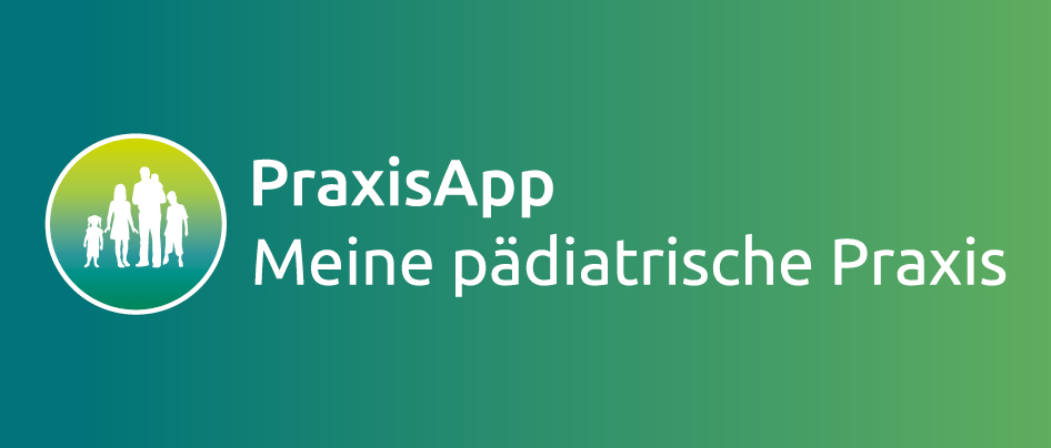 Logo mit der Aufschrift: PraxisApp Meine pädiatrische Praxis