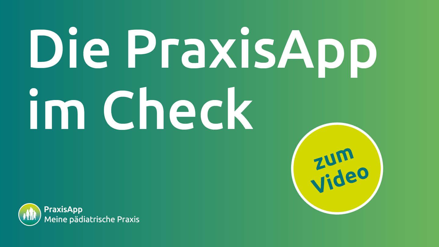 Grafik mit dem Schriftzug „Die PraxisApp im Check“ auf blau-grünem Farbverlauf.